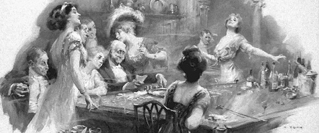 Am Spieltisch. Men and women in evening dress around a gambling table. (Yohn, Frederick Coffay, *1875, † 1933. LC-USZ62-61638